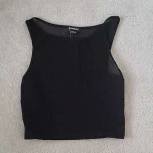 Authentic Bebe "Assym Mesh & Ponte Crop Top"
